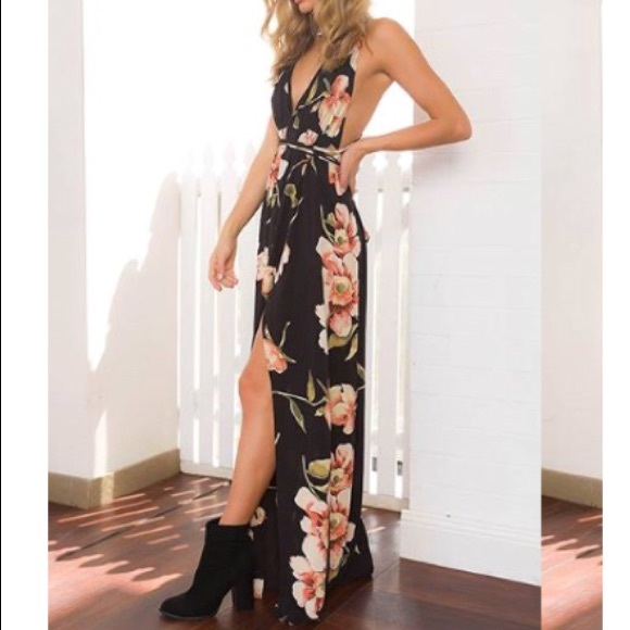 Black Floral Maxi Dress - Picture 4 of 6